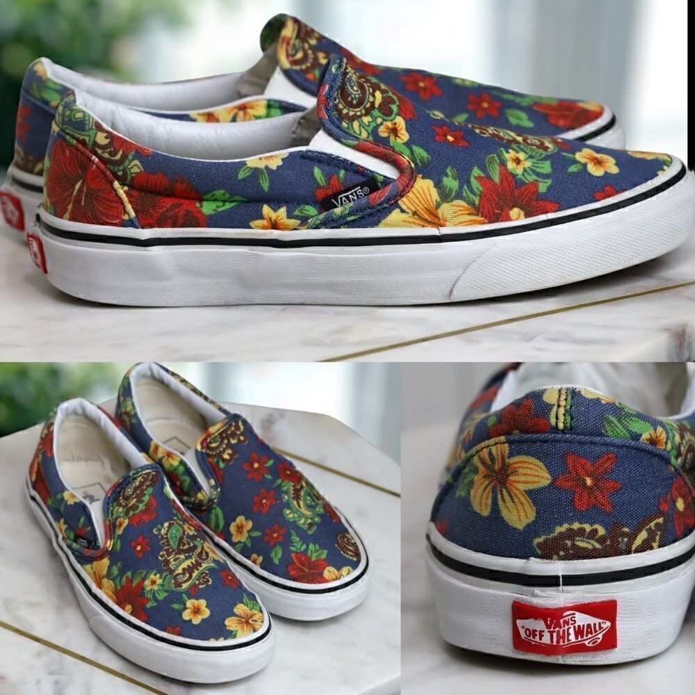 VANS Classic Slip-On Aloha Dress Blues Paisley RARE Floral Size 5.5 Men 7 Women
